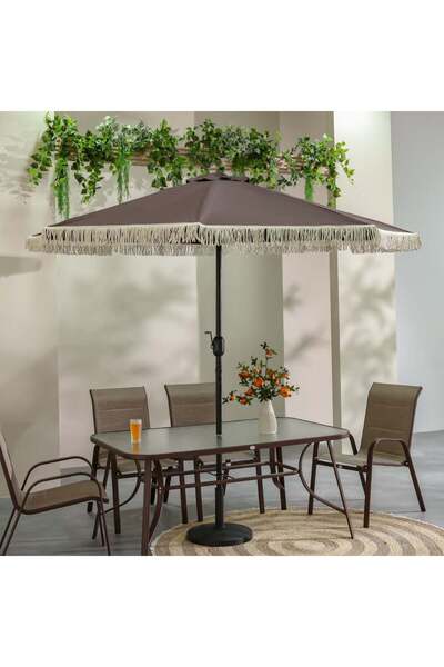 Danube Home مظلة خارجية Oasis بطول 2.7 متر مع شرابة - لون القهوة، مصنوعة من البوليستر المتين، ضمان لمدة 6 أشهر