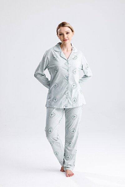 Yeni İnci AYICIK DESEN PAMUK KADIN PİJAMA TAKIM