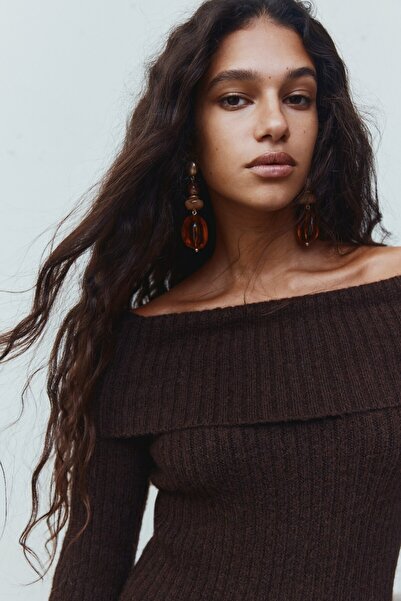 H&M Omuzları Açık Lastik Örgülü Elbise