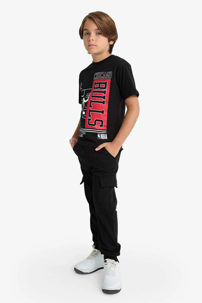 DeFacto F4171 Black Boys' Elastic Waist Cargo Sweatpants