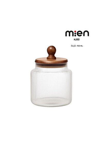 MİEN وعاء زجاجي كروي بغطاء من أكاسيا سعة 900 مل