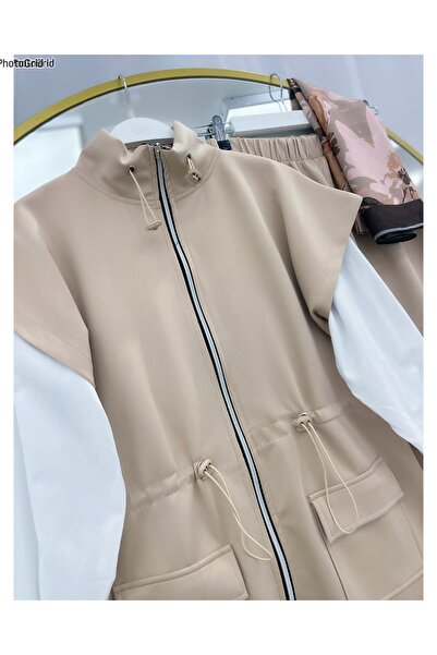 YEDİLALE Waisted Gathered Stand Collar Zipped Pocket Vest and Pant Set [Shirt sold separately code 3009]