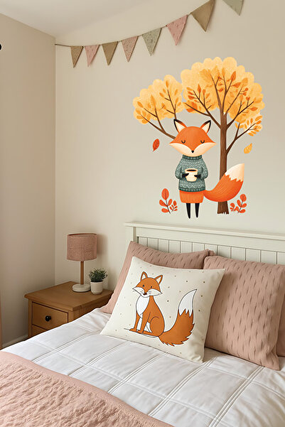 Aysha Tasarım ملصق حائط على شكل ثعلب يستريح في غابة الخريف - ديكور حائط لغرفة...