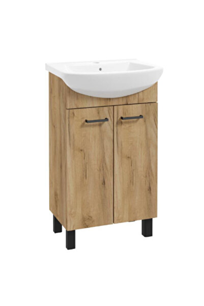 Other BATHROOM CABINET SAT D50 standing with washbasin, golden oak, two doors