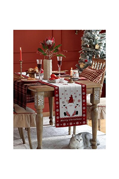 Flippy Christmas Tablecloth, Flippy, Model 1 Elves and Reindeers, Textile, 33x180cm, White/Red