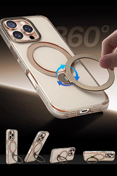 Fuchsia Apple iPhone 16 Pro Max HBC-338 Andes Magsafe Standlı Kapak - Gold