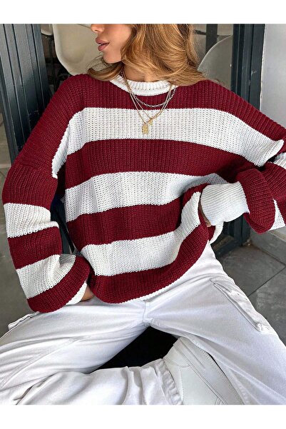 Dier Moda Pulover de tricotat oversize cu dungi pentru femei Fmoda602