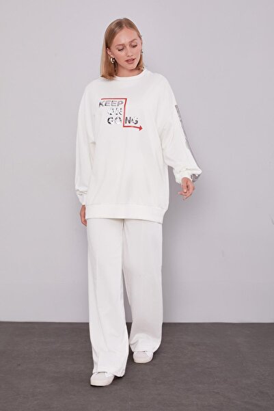 Levidor Ekru Beli Lastikli Kuşgözü Detaylı Pantolon