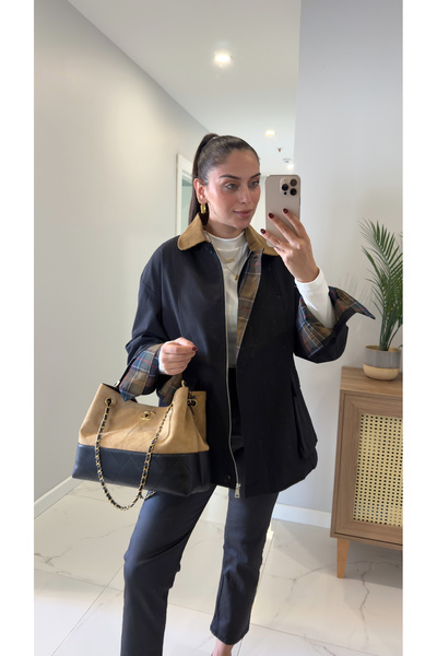 BİRCANÇİL سترة فيرينا ذات ياقة مخملية سوداء مع جيوب