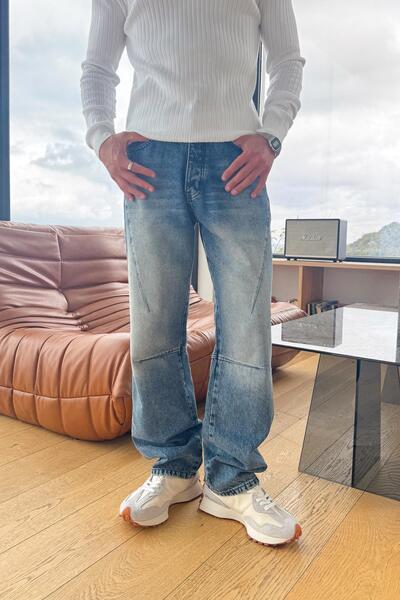 Flaw Wear Elastic Waist Stitch Detail Baggy Jean Indigo