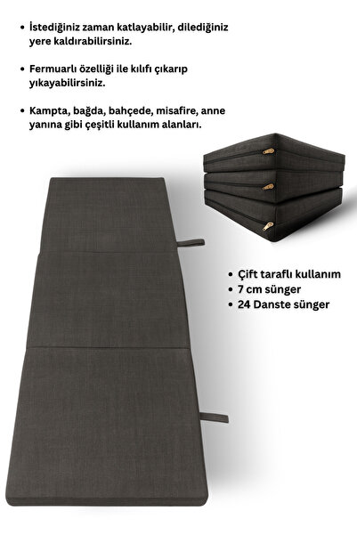 zishtekstil Antrasit Katlanır Sünger Misafir Yer Yatağı ve Balkon Minderi 7cm