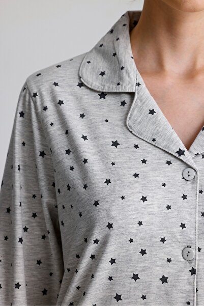 Yeni İnci Star Pattern Cotton Women's Pajama Set