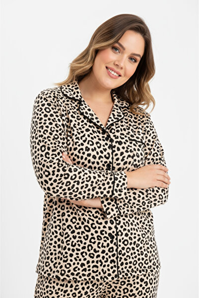 Bravie Luxury Viscose Leopard Print Women's Long Sleeve Plus Size Pajama Set – 42526