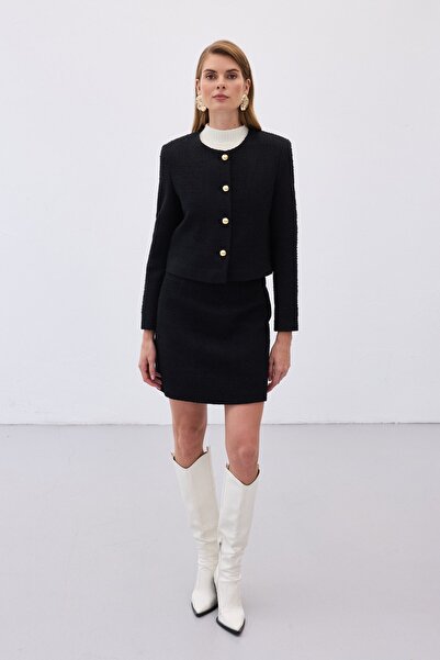 Sateen Короткий твітовий піджак - чорний