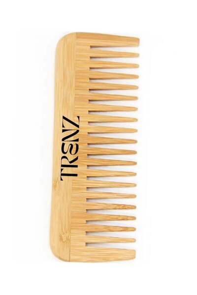 TRENZ مشط خشبي بأسنان واسعة من الخيزران الطبيعي - R51