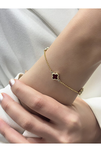 DİAMİNE PIRLANTA 14 Ayar Altın Bordo Yonca Bileklik (8mm)