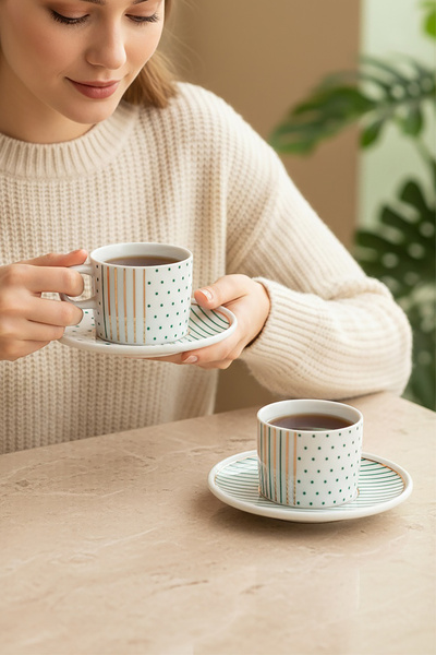 Güral Porselen Mental 4 Parça Çay Fincan Takımı Yeşil 6548