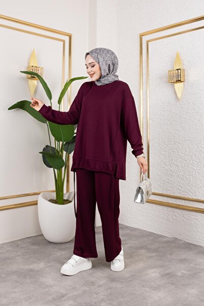 Moda Ebva Bağcıklı Modal İkili Takım-5065 Mürdüm