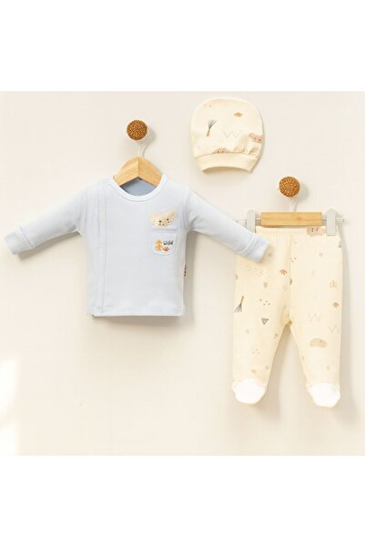 mini mia 100% Cotton Elephant Baby Set of 3 – Long Sleeve Top with Gloves, Bottoms with Booties, and Hat