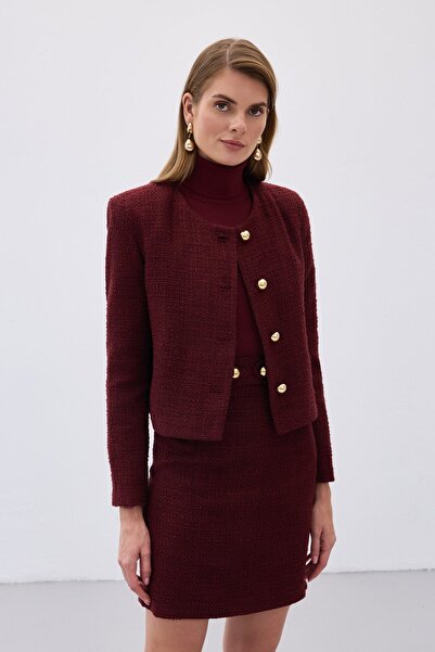 Sateen Короткий твітовий піджак - бордовий