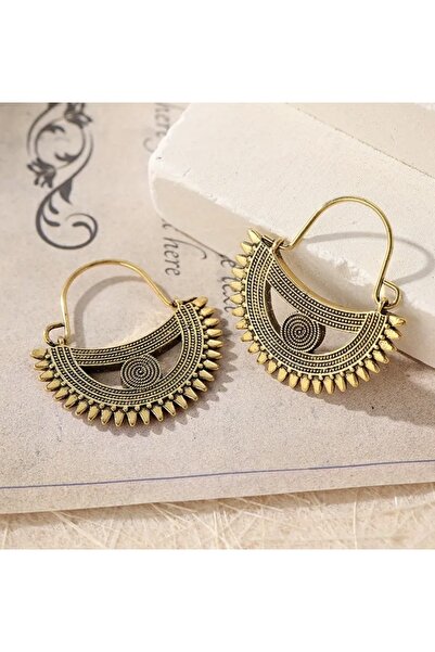 HAB TRADE Antique Textured Bohemian Half Sun Design Earrings
