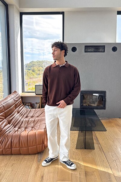 Flaw Wear Buttoned Polo Neck Knitwear Sweater