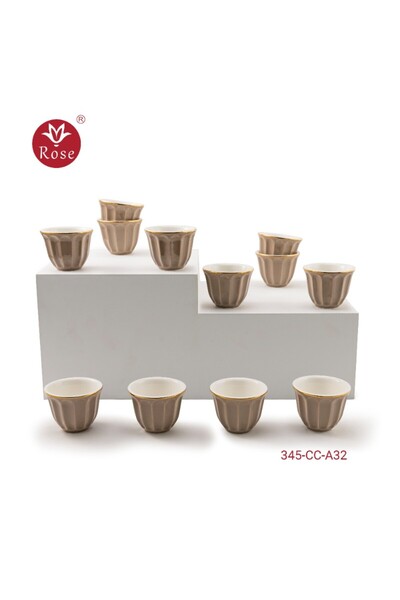 Rose 12-Piece Porcelain Arabic Coffee Cup Set, Rose - 345