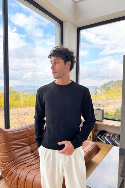 Flaw Wear Tricotaj cu dungi guler rotund Pulover Negru