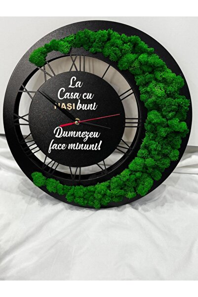 OEM NASI clock, entirely made of wood, decorated with lichens, 40cm