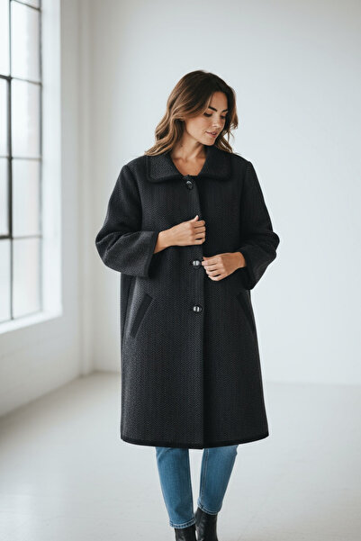 ECE GİYİM Women's Buttoned Front Thick Knit Cardigan with Pocket and Collar