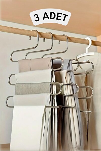 Bayev 3 Pieces 5-Compartment Metal Clothes Hanger - Clothes Pants Scarf Clothing Wardrobe Organizer