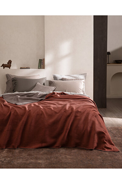 Madame Coco Caureo Double Jacquard Cotton Blanket - Mink/Orange