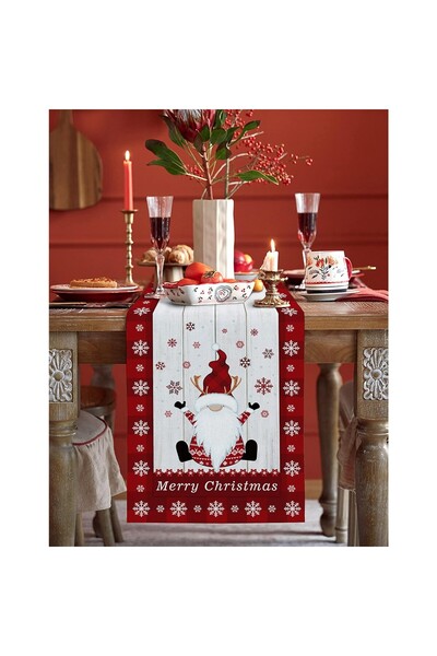 Flippy Christmas Tablecloth, Flippy, Model 1 Elves and Reindeers, Textile, 33x180cm, White/Red
