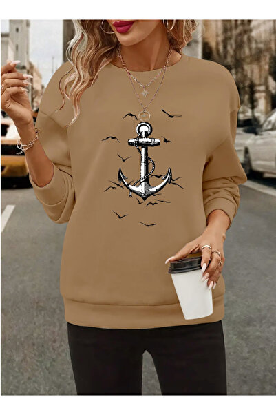 Wear Up Γυναικεία μακρυμάνικη μπλούζα με λαιμόκοψη με στάμπα βισκόζης με δύο κλωστές