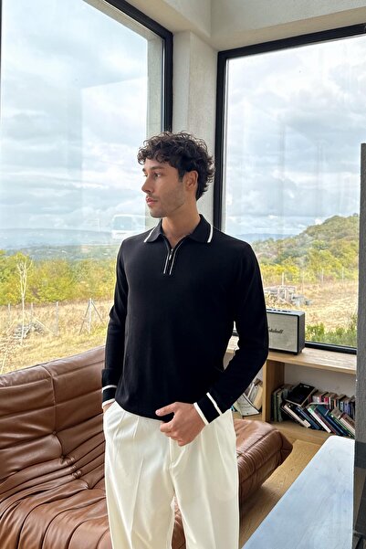 Flaw Wear Πλεκτό πουλόβερ με λαιμόκοψη πόλο, μαύρο