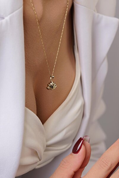 Fiyonk Kuyumculuk 14 Ayar Altın Singapur Zincir Mini Lotus Çiçeği Kolye