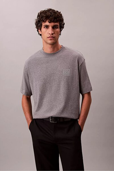 Calvin Klein Erkek Regular Fit Amblem Logolu T-Shirt - Gri