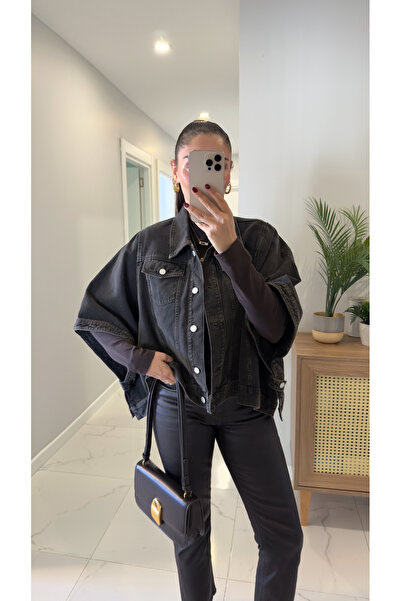 BİRCANÇİL Jachetă din denim Gina Antracit cu mâneci liliac