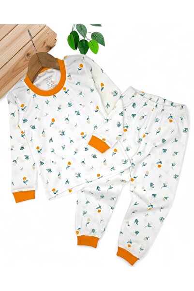 Ege Bebek Girl's Floral Printed Seasonal 100% Cotton Crew Neck Nightgown Pajama Set 2-6 Years Old