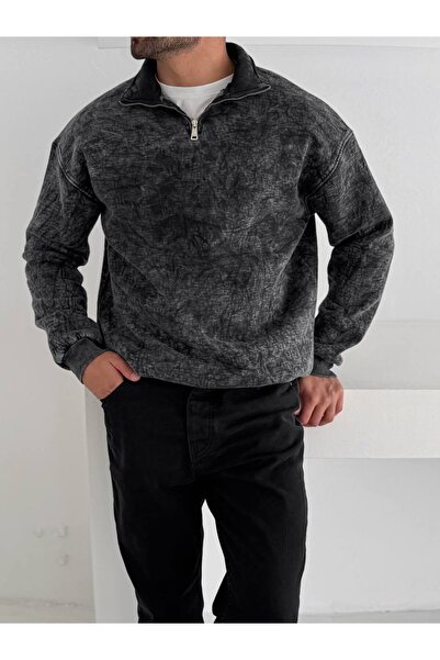 bergibo Yikamali Fabric Oversize Buttoned Collar Sweat - 100% Combed Cotton Oversize Sweatshirt