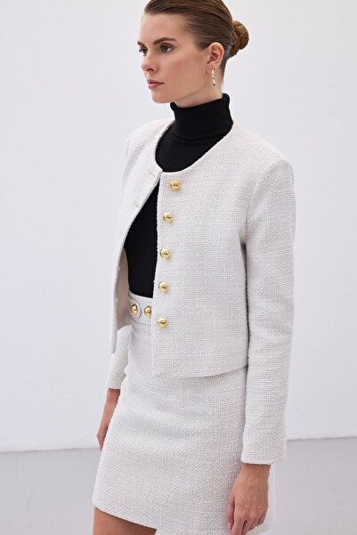 Sateen Короткий твітовий піджак - Камінь