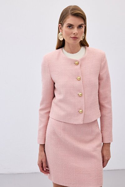 Sateen Κοντό τουίντ μπουφάν - Πούδρα