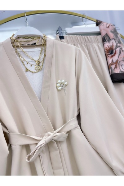 YEDİLALE Brooched Waist Belted Jacket Pants Double Set