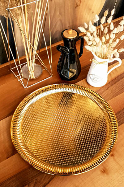 Tezyinat Wood PASLANMAZ DÖVME METAL SERVİS ÇAY KAHVE İKRAMLIK SUNUM TEPSİSİ (...