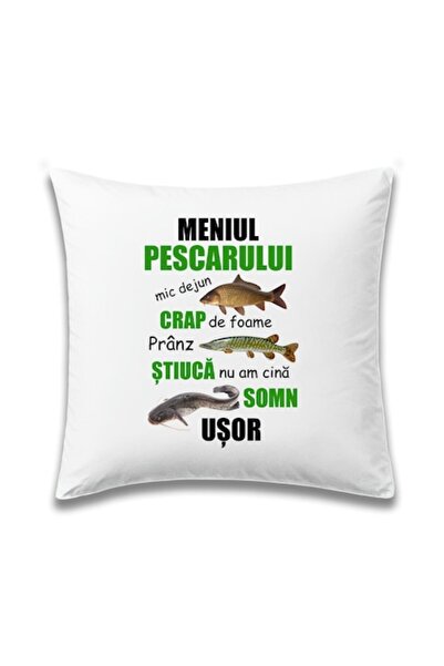 OEM Pernă personalizată cu mesaj: „Meniul pescarului”, Betaprint, 40x40cm, sa...