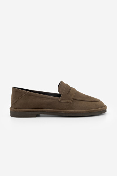 Marjin Damen-Loafer mit flacher Sohle, Mokassin, Freizeitschuhe, Riston, braunes Wildleder