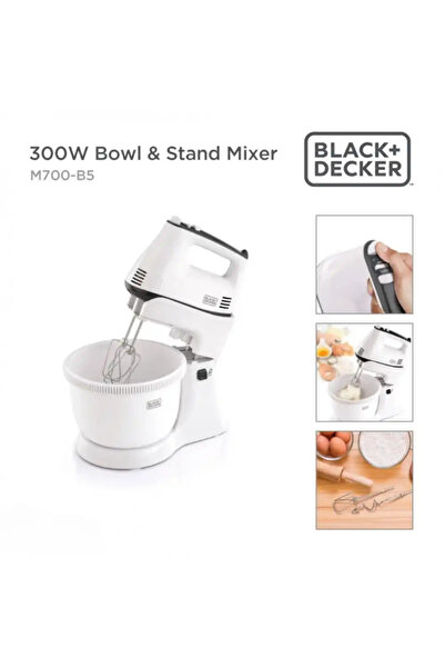 Black&Decker Black + Decker M700-B5 Bowl With Stand Mixer 3.5ltr 300W 5 Speed Multifunctional- White