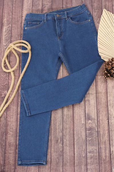 Stilova Erkek Çocuk Slim Fit Dar Kesim Düz Paça Cepli Koyu Mavi Jean Pantolon