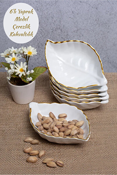 Hilamingo Home 6'lı Yaprak Model Beyaz ÇerezliK/Kahvaltılık