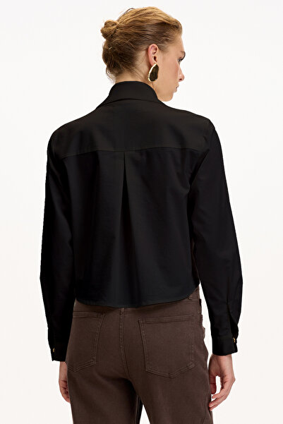 Exquise Long Sleeve Knit Garnished Poplin Regular Shirt